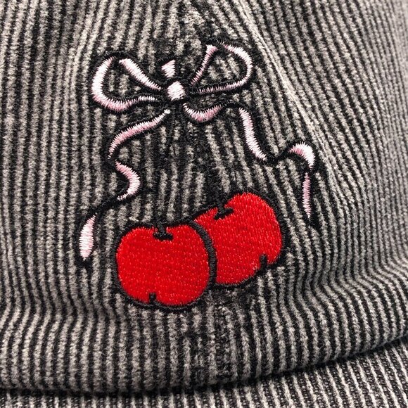 NWT Frasier Sterling Pinstripe Corduroy Baseball Hat Bows Cherries Soft Twee - Picture 4 of 11